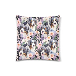 Pink Petals and Australian Shepherds Throw Pillow Covers-Cushion Cover-Australian Shepherd, Home Decor, Pillows-4