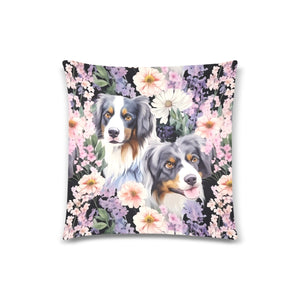 Pink Petals and Australian Shepherds Throw Pillow Covers-Cushion Cover-Australian Shepherd, Home Decor, Pillows-White-ONESIZE-1