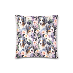 Pink Petals and Australian Shepherds Throw Pillow Covers-Cushion Cover-Australian Shepherd, Home Decor, Pillows-White1-ONESIZE-3