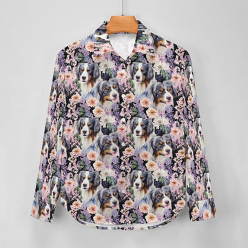 Pink Petals and Australian Shepherds Women's Shirt-Apparel-Apparel, Australian Shepherd, Shirt-3