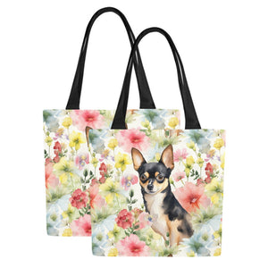 Pink Petals and Black and Tan Chihuahuas Large Canvas Tote Bags - Set of 2-Accessories-Accessories, Bags, Chihuahua-11