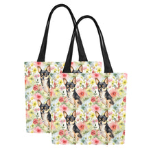 Load image into Gallery viewer, Pink Petals and Black and Tan Chihuahuas Large Canvas Tote Bags - Set of 2-Accessories-Accessories, Bags, Chihuahua-12