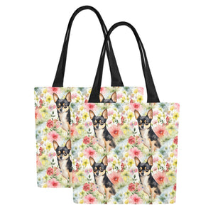 Pink Petals and Black and Tan Chihuahuas Large Canvas Tote Bags - Set of 2-Accessories-Accessories, Bags, Chihuahua-12