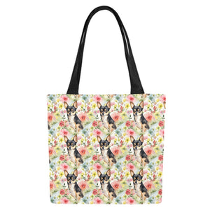 Pink Petals and Black and Tan Chihuahuas Large Canvas Tote Bags - Set of 2-Accessories-Accessories, Bags, Chihuahua-6