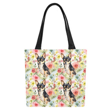 Load image into Gallery viewer, Pink Petals and Black and Tan Chihuahuas Large Canvas Tote Bags - Set of 2-Accessories-Accessories, Bags, Chihuahua-7