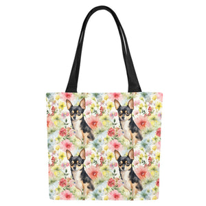 Pink Petals and Black and Tan Chihuahuas Large Canvas Tote Bags - Set of 2-Accessories-Accessories, Bags, Chihuahua-7