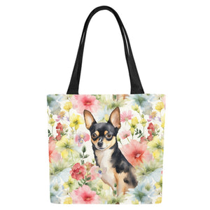 Pink Petals and Black and Tan Chihuahuas Large Canvas Tote Bags - Set of 2-Accessories-Accessories, Bags, Chihuahua-8
