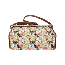 Load image into Gallery viewer, Pink Petals and Black and Tan Chihuahuas Shoulder Bag Purse-Accessories-Accessories, Bags, Chihuahua, Purse-One Size-5