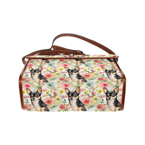 Pink Petals and Black and Tan Chihuahuas Shoulder Bag Purse-Accessories-Accessories, Bags, Chihuahua, Purse-One Size-5