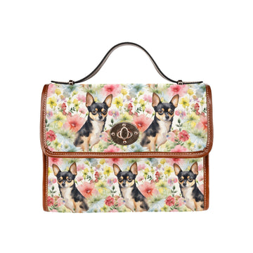Pink Petals And Black And Tan Chihuahuas Shoulder Bag Purse 360x