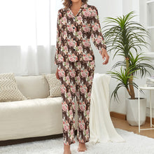 Load image into Gallery viewer, Pink Petals and Chocolate and White Chihuahuas Pajama Set for Women-4