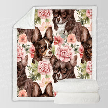 Load image into Gallery viewer, Pink Petals and Chocolate and White Chihuahuas Soft Warm Fleece Blanket-Blanket-Blankets, Chihuahua, Home Decor-10