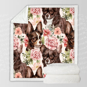 Pink Petals and Chocolate and White Chihuahuas Soft Warm Fleece Blanket-Blanket-Blankets, Chihuahua, Home Decor-10