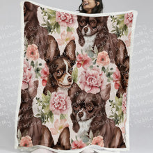 Load image into Gallery viewer, Pink Petals and Chocolate and White Chihuahuas Soft Warm Fleece Blanket-Blanket-Blankets, Chihuahua, Home Decor-11