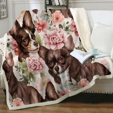 Load image into Gallery viewer, Pink Petals and Chocolate and White Chihuahuas Soft Warm Fleece Blanket-Blanket-Blankets, Chihuahua, Home Decor-12