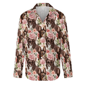 Pink Petals and Chocolate and White Chihuahuas Women's Shirt-S-White3-6