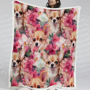 Pink Petals and Fawn Chihuahuas Soft Warm Fleece Blanket-Blanket-Blankets, Chihuahua, Home Decor-11