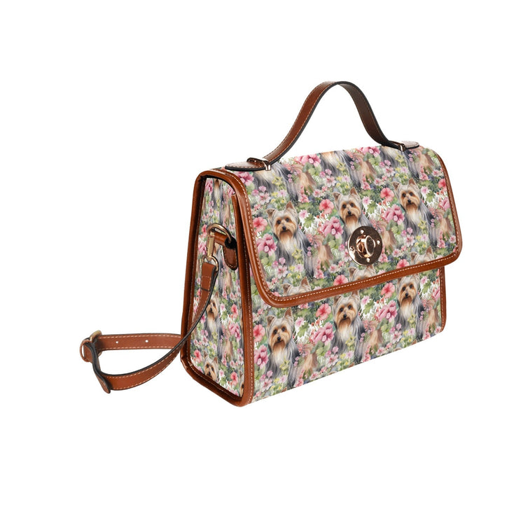 Pink Petals Yorkie Bloom Waterproof Shoulder Bag-Accessories-Accessories, Bags, Yorkshire Terrier-Black-ONE SIZE-4