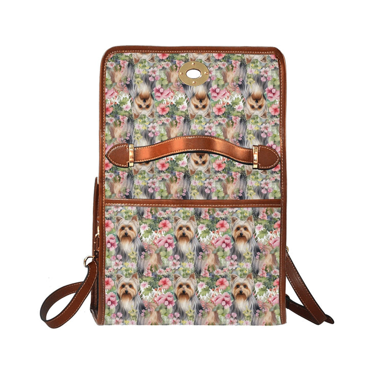 Pink Petals Yorkie Bloom Waterproof Shoulder Bag-Accessories-Accessories, Bags, Yorkshire Terrier-Black-ONE SIZE-5