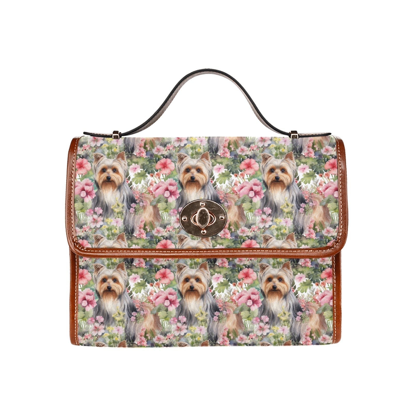 Pink Petals Yorkie Bloom Waterproof Shoulder Bag