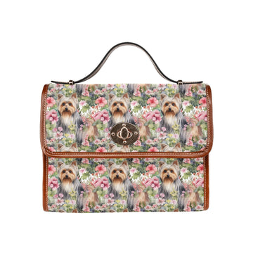 Pink Petals Yorkie Bloom Waterproof Shoulder Bag-Accessories-Accessories, Bags, Yorkshire Terrier-Black-ONE SIZE-1