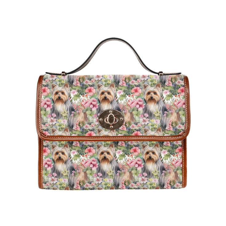 Pink Petals Yorkie Bloom Waterproof Shoulder Bag-Accessories-Accessories, Bags, Yorkshire Terrier-Black-ONE SIZE-1