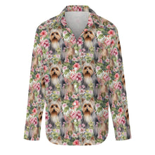 Load image into Gallery viewer, Pink Petals Yorkie Bloom Women&#39;s Shirt - 2 Designs-Apparel-Apparel, Shirt, Yorkshire Terrier-5