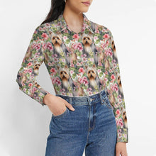 Load image into Gallery viewer, Pink Petals Yorkie Bloom Women&#39;s Shirt - 2 Designs-Apparel-Apparel, Shirt, Yorkshire Terrier-Zoom In - Bigger Flowers-S-1