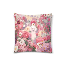 Load image into Gallery viewer, Pink Poodle Among Petals Throw Pillow Cover-Cushion Cover-Home Decor, Pillows, Poodle-White-ONESIZE-2