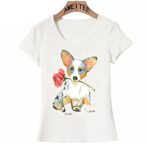 Pink Rose French Bulldog Womens T ShirtApparelCorgiS