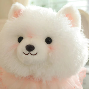 Pink Ruffle Collar White Pomeranian Stuffed Animal Plush Toy-Stuffed Animals-Pomeranian, Stuffed Animal-11