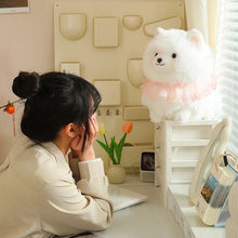 Load image into Gallery viewer, Pink Ruffle Collar White Pomeranian Stuffed Animal Plush Toy-Stuffed Animals-Pomeranian, Stuffed Animal-17