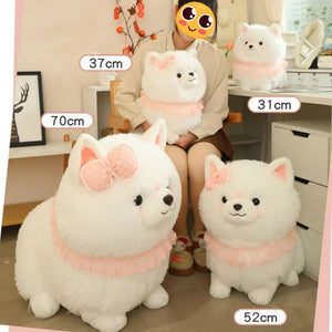 Pink Ruffle Collar White Pomeranian Stuffed Animal Plush Toy-Stuffed Animals-Pomeranian, Stuffed Animal-16