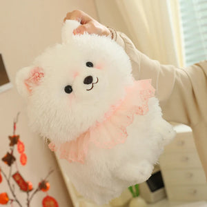 Pink Ruffle Collar White Pomeranian Stuffed Animal Plush Toy-Stuffed Animals-Pomeranian, Stuffed Animal-5