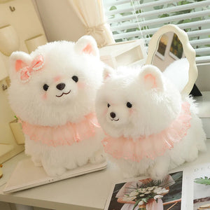 Pink Ruffle Collar White Pomeranian Stuffed Animal Plush Toy-Stuffed Animals-Pomeranian, Stuffed Animal-9