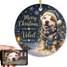 Load image into Gallery viewer, Pit Bull Christmas Ornament - Cozy Winter Pet Portrait Design - Personalize with Photo and Name-Christmas Ornament-Christmas,Christmas Ornament,Personalize Artwork-1