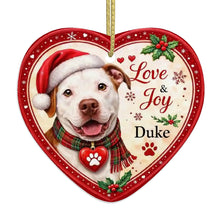 Load image into Gallery viewer, Pit Bull Christmas Ornament - Love &amp; Joy Heart Shaped Portrait - Personalized with Name-Christmas Ornament-Christmas,Personalize Artwork,Pit Bull-4