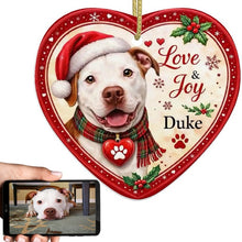 Load image into Gallery viewer, Pit Bull Christmas Ornament - Love &amp; Joy Heart Shaped Portrait - Personalized with Name-Christmas Ornament-Christmas,Personalize Artwork,Pit Bull-1