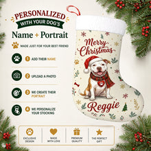Load image into Gallery viewer, Pit Bull Christmas Stocking - Cozy Festive Wishes - Personalize with Photo and Name-Christmas Ornament-Christmas,Christmas Stocking,Personalize Artwork-2