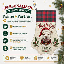 Load image into Gallery viewer, Pit Bull Christmas Stocking - Holly &amp; Tartan Portrait - Personalize with Photo and Name-Christmas Ornament-Christmas,Christmas Stocking,Personalize Artwork-2