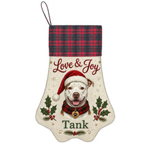 Load image into Gallery viewer, Pit Bull Christmas Stocking - Holly &amp; Tartan Portrait - Personalize with Photo and Name-Christmas Ornament-Christmas,Christmas Stocking,Personalize Artwork-3