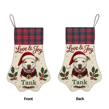 Load image into Gallery viewer, Pit Bull Christmas Stocking - Holly &amp; Tartan Portrait - Personalize with Photo and Name-Christmas Ornament-Christmas,Christmas Stocking,Personalize Artwork-5