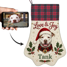 Load image into Gallery viewer, Pit Bull Christmas Stocking - Holly &amp; Tartan Portrait - Personalize with Photo and Name-Christmas Ornament-Christmas,Christmas Stocking,Personalize Artwork-1