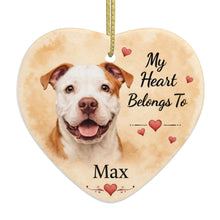 Load image into Gallery viewer, Pit Bull Dog Ornament - My Heart Belongs To Design - Personalized with Name-Christmas Ornament-Christmas,Personalize Artwork,Pit Bull-2