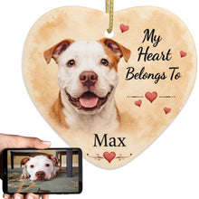 Load image into Gallery viewer, Pit Bull Dog Ornament - My Heart Belongs To Design - Personalized with Name-Christmas Ornament-Christmas,Personalize Artwork,Pit Bull-1