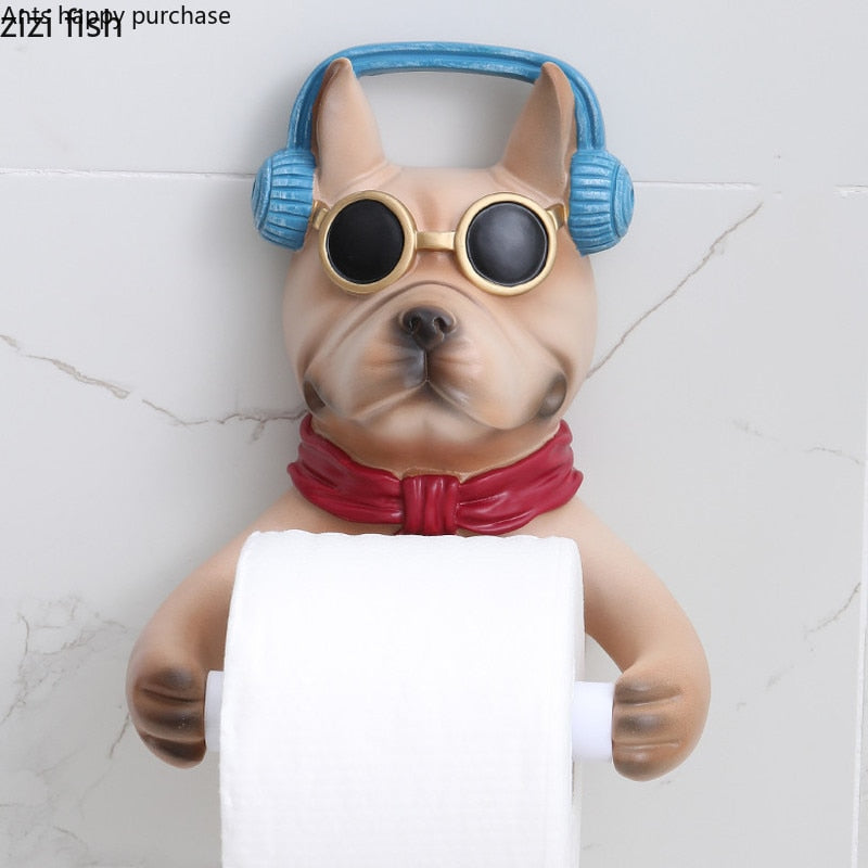 Dog Toilet Roll Holder With Dog Sitting on Toilet 
