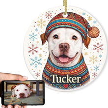 Load image into Gallery viewer, Pit Bull Ornament - Christmas Folk Art Design - Personalize with Photo and Name