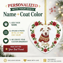 Load image into Gallery viewer, Pit Bull Ornament - Personalized Heart Shaped Christmas Rose Border - with Name-Christmas Ornament-Christmas,Personalize Artwork,Pit Bull-2