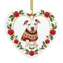 Load image into Gallery viewer, Pit Bull Ornament - Personalized Heart Shaped Christmas Rose Border - with Name-Christmas Ornament-Christmas,Personalize Artwork,Pit Bull-4