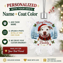 Load image into Gallery viewer, Pit Bull Ornament - Personalized Snowflake Shaped Christmas Snow Globe Design - with Name-Christmas Ornament-Christmas,Personalize Artwork,Pit Bull-2